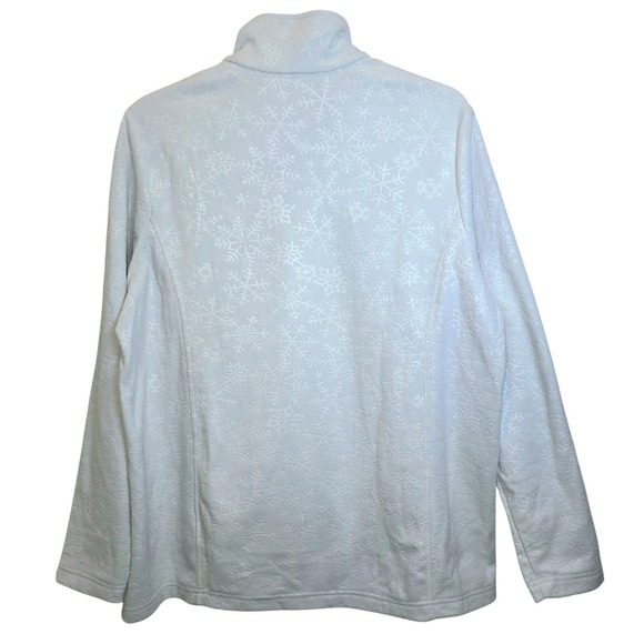 Lands End Fleece 1/4 Zip Pullover Top Snowflake Embossed Sz Large XL Light Gray - Picture 4 of 11